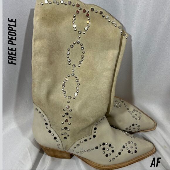 FREE PEOPLE JAXSON STUDDED WESTERN BOOTS ANKLE NEW SIZE CAMEL - Picture 7 of 10